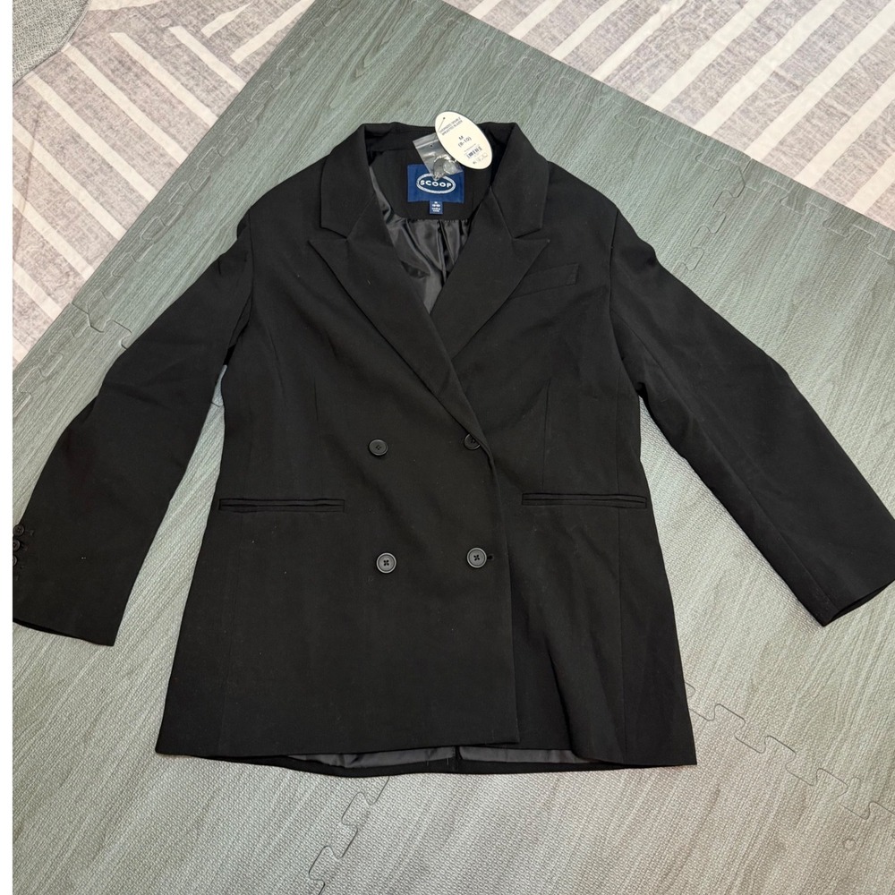 Scoop Womens Oversized Double Breasted Blazer Black Soot Medium M 8-10